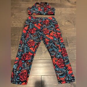 CVG Tattoo Capri Leggings and Bra Set Size Medium